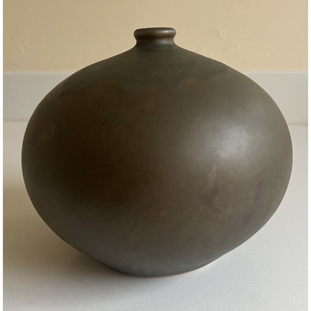 CB2 Crate & Barrel Jack Vase Rounded Bud Ceramic Pottery Brown Taupe Neutral